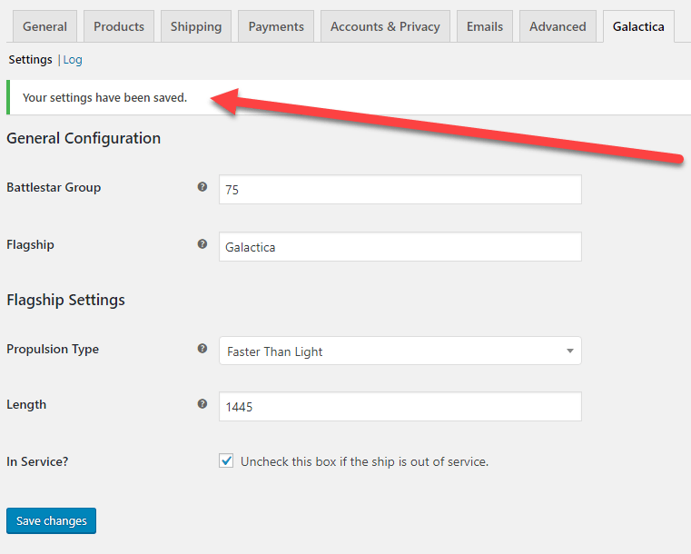 Successfully saved WooCommerce settings in a custom tab